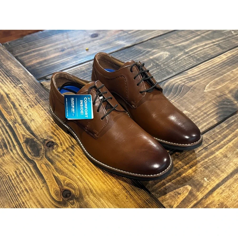 Nunn Bush Kore Walk Mens Brown Leather Comfort Gel Plain Toe Oxford Shoes‎ 8.5M